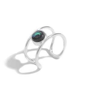 925 Sterling Silver Adjustable Ring with Bezel Cup & 6mm Paua Cabachon 