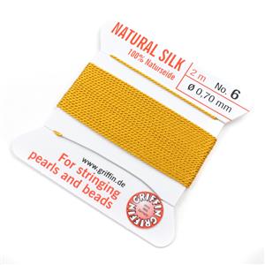 Silk Thread, Size 06 (.70 mm, .028 in) - Amber, with needle, 2 m (6.5 ft)