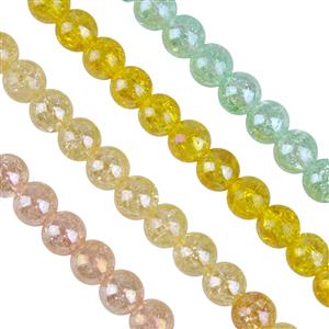 AB Coated Green, Yellow, Peach Glass Plain Rounds Approx 8mm,38cm Strands (x4 colours)