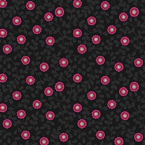 Lewis & Irene Little Matryoshka Black Floral Stems Fabric 0.5m