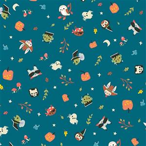 Riley Blake Tiny Treaters Teal Halloween Monsters Fabric 0.5m