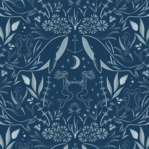 Lewis & Irene Presents Cassandra Connolly Sound Of The Sea Collection Enchanted Ocean Midnight Blue Fabric 0.5m