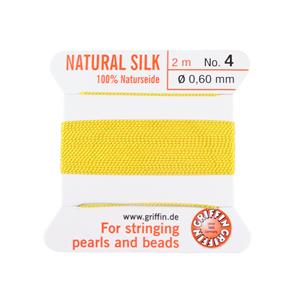 Silk Thread, Size 04 (.6 mm, .024 in) - Yellow, with needle, 2 m (6.5 ft)