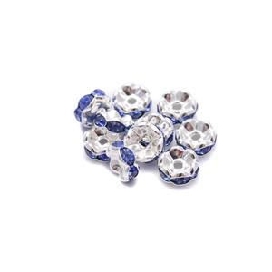 Silver Plated Spacer Beads with Blue Stones Approx 8mm, 10pcs 