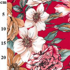 Large Floral on Red Viscose Poplin Prints Fabric 0.5m