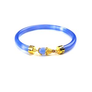 Blue Chalcedony Bangles in Gold Plated Sterling Silver Approx 57-62mm 
