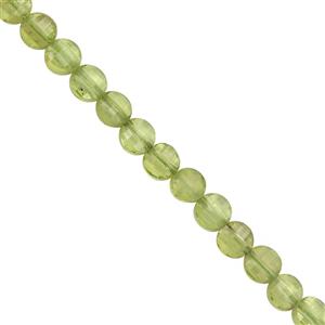 25cts Peridot Faceted Coin Approx 4mm, 30cm Strand