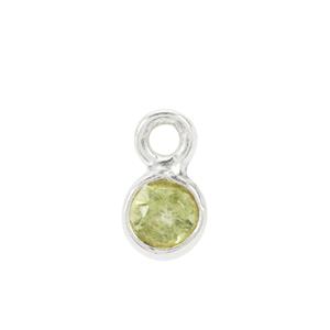 925 Sterling Silver August Birthstone Round Charm with 0.04cts Peridot, Approx 3mm
