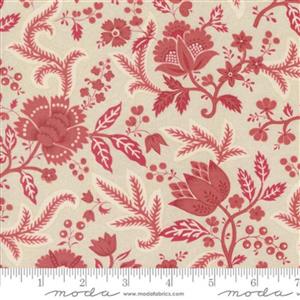 Moda French General Rouenneries Trois Belle Reproduction Floral Pearl & Faded Red Fabric 0.5m