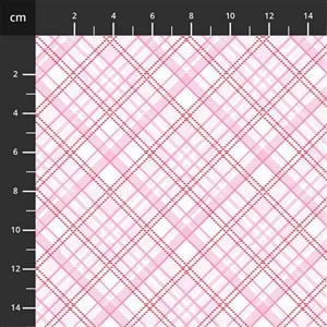 Henry Glass Gnomie Love Bias Plaid Pink Fabric 0.5m