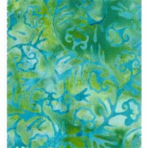 Bali Batik Flower Vines Blue on Green Fabric 0.5m