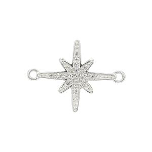 925 Sterling Silver Celestial Star Connector With 0.19cts White Zircon Approx 25x18.80mm 