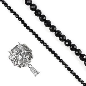 The Lioness! 925 Sterling Silver Lion Tassel Cap & 2m Faceted Black Spinel