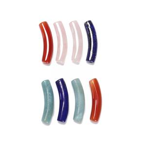 Kit: 2x Red Agate Curved Tube 6x30mm, 2x  Dyed Lapis Lazuli Curved Tubes, 2x Amazonite Curved Tubes, 2x Rose Quartz Curved Tubes Approx 30x6mm