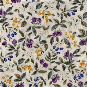 Country Floral Dark Violet Berries on Cream Fabric 0.5m Exclusive