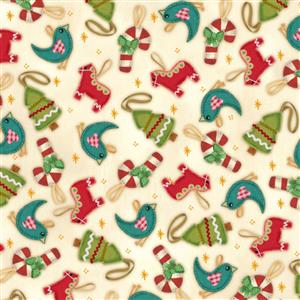Happiness Is Homemade Tossed Ornaments Cream Fabric FQ