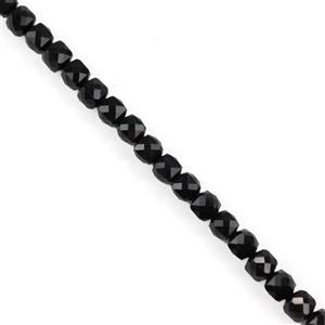 90cts Black Jadeite Faceted Cubes, Approx 4-5mm, 38cm Strand