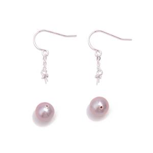 925 Sterling Silver Earrings With Peg & 1 Pair Half Drilled Purple Freshwater Cultured Round Pearls Approx. 8-9mm