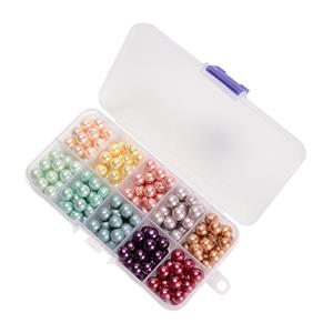 Coloured Shell Pearl Round Box Set, 8mm,  10 Different Colours,  20pcs Each Colour