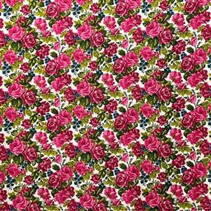 House of Alistair Pink Manor Rose Printed Cotton Poplin Fabric. Sold by the Metre