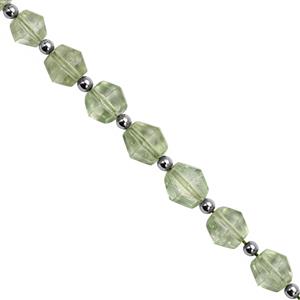 40cts Green Amethyst Faceted Bicone Approx 6 to 8mm 17cm With Hemtite (Approx 3mm) and Plastic Spacers