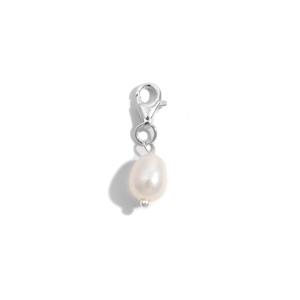 925 Sterling Silver White Freshwater Pearl Charm, Approx 6x7mm