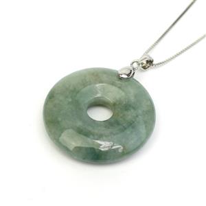 Circle of Heaven 45.50ct Moss In The Snow Jadeite Sterling Silver Pendant Necklace