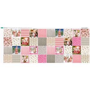 Debbi Moore Christmas Gnomes Pink 40 Squares Fabric Panel (140cm x 55cm)