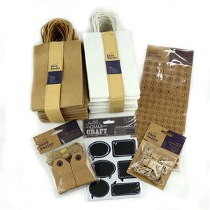 Gift Bags and Tags Bundle - 60 Gift Bags, 100 Tags & Jute, 30 Wooden Letters, 24pc Chalkboard Stickers & 126pc Cork Stickers