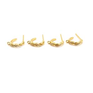 Gold Plated 925 Sterling Silver Twisted Hoop  Earring With Clear Cubic Zircon & Hoop Approx 12mm(2pairs)