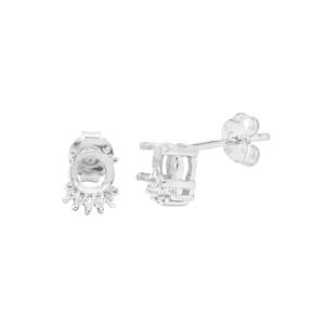925 Sterling Silver Round Earrings Mount (To fit 5mm Gemstone) Inc. 0.05cts White Zircon Brilliant Cut Rounds 1mm- 1pair