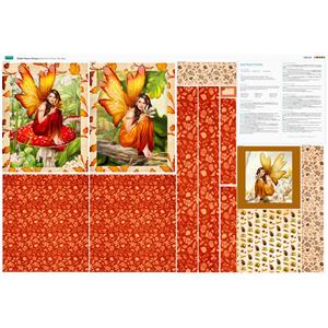 Debbi Moore Autumn Fairies Red Tote Bag Fabric Panel  (140cm x 95cm)