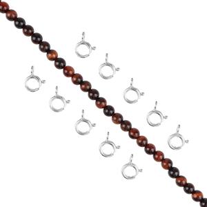 Survival - Red Tigers Eye Plain Rounds Approx 4mm, 38cm Strand & 925 Sterling Silver Bolt 