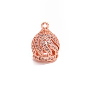 Rose Gold Plated Base Metal Twist Tassel Cap with Cubic Zirconia, Approx 12x15mm 