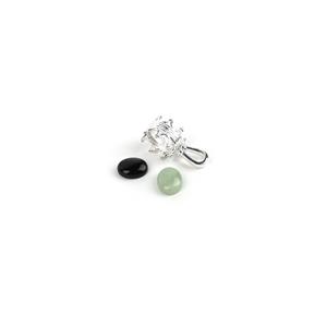 Double Sided Gallery Setting - 925 Sterling Silver Double Gallery Pendant with 10x8mm Oval Green Jadeite Cab  & 10x8mm Oval Black Jadeite