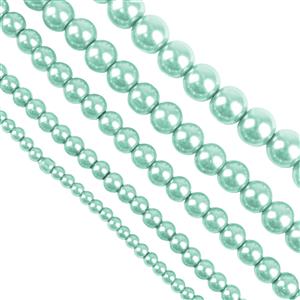 Aqua Blue Glass Pearl Plain Rounds Approx 4mm, 6mm, 8mm, 10mm, 12mm, 39cm Strands, Set of 5