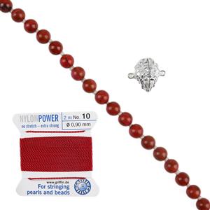 Red Jasper Necklace Kit with 925 Sterling Silver Magnetic Lion Clasp