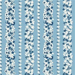 Liberty Denim Florals Collection Topiary Stripe Powder Blue Fabric 0.5m