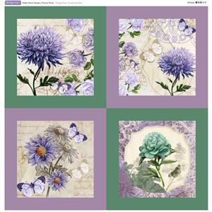 Debbi Moore Designs Feature Panel Vintage Floral Purple & Green Fabric Panel (70 x 73cm)