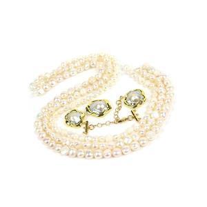 Multi-Strand Necklace; Gold Edge Freshwater Cultured Keshi Pearl, 3 x Freshwater Nuggets & Clasp