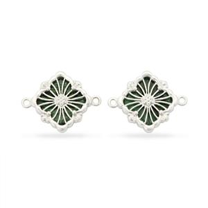 925 Sterling Silver Clover Connector with Malachite Approx 25x19mm 2pcs