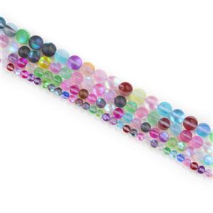 4x Strands Mystic Aura Quartz Glass Rounds in 6mm, 8mm, 10mm, 12mm, 38cm Strand With Instructions By Mark Smith