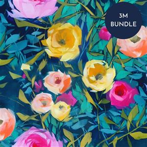 Digital Viscose Prints Blue on Multi Flowers Fabric Bundle (3m)