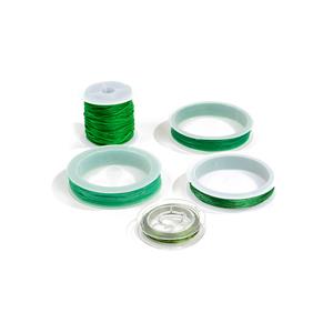 Green Threading Pack including 0.6mm Elastic, 1mm Elastic, Beading Thread, 0.5mm Nylon Cord & 1mm Nylon Cord