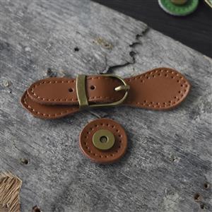 Sew on Tan Leather Magnetic Snap Buckle (11cm x 3cm)