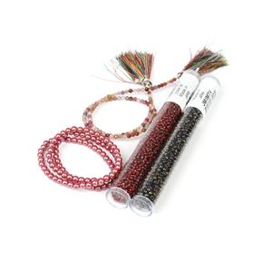 Potion; Multi Spinel Faceted Round, Cranberry Czech Glass Pearls with Seed Beads 11/0 & 8/0