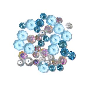 Blue and Clear AB Flower Beads, 6mm, 8mm and 10mm, 40pcs 
