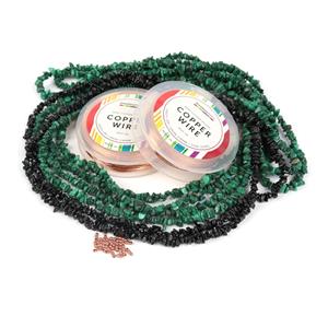 Pick of the Nuggets; Malachite Bead Nugget, Black Spinel Chips, Rose Gold Plated Spacers & Wires
