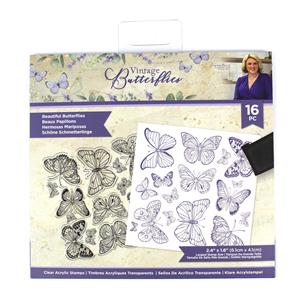 Vintage Butterflies - Clear Acrylic Stamp - Beautiful Butterflies - 16PC