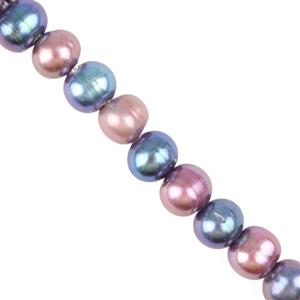 Mixed Dyed Peacock & Lilac Freshwater Cultured Potato Pearls Approx 9-10mm, 2mm Holes, 20cm Strand